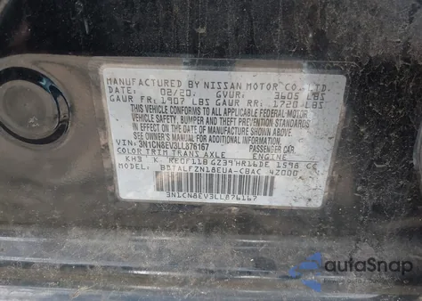 2020 Nissan Versa Sv Xtronic Cvt из США, поврежденный, VIN 3N1CN8EV3LL876167